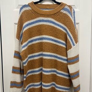 Cozy Striped Sweater - Brown, White, Blue